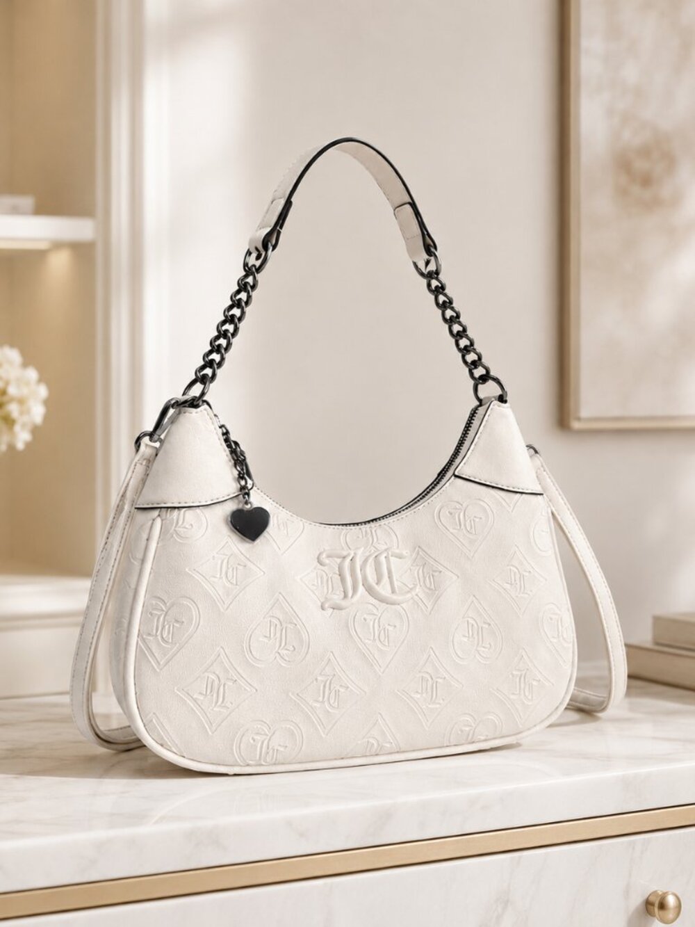 Juicy Couture Good Times Juicy Crystal Embossed Heart Shoulder Bag NWT